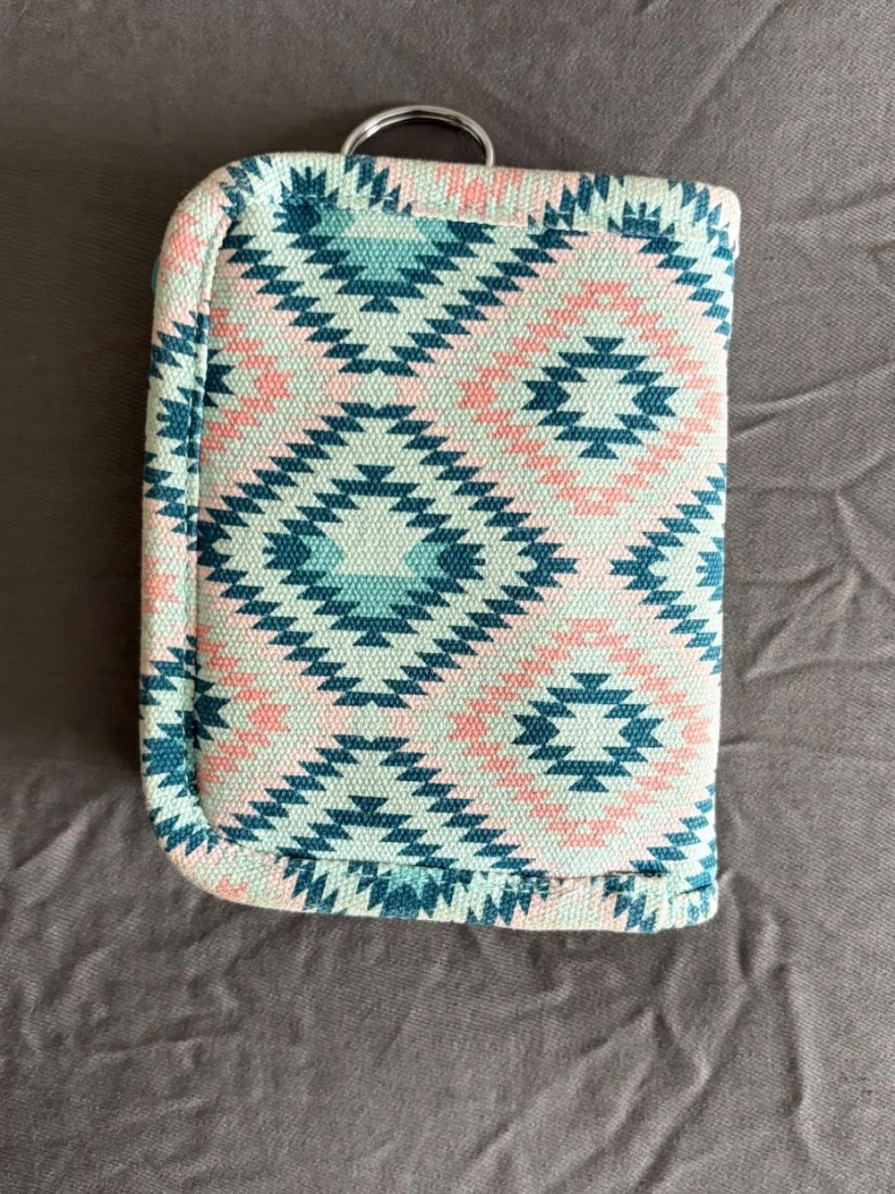 NWOT KAVU Zippy Wallet in Sunset Diamond Pattern! Teal, Pink, Travel, Utility